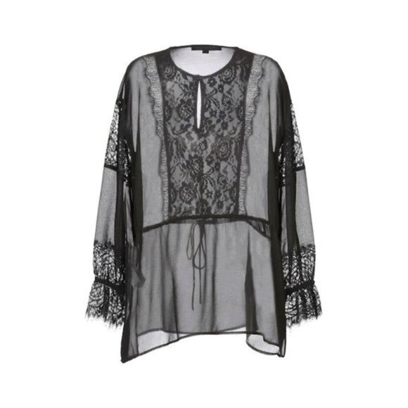 French Connection Abella Mix Sheer Lace Blouse – Size S, Black, NWT - Picture 2 of 4